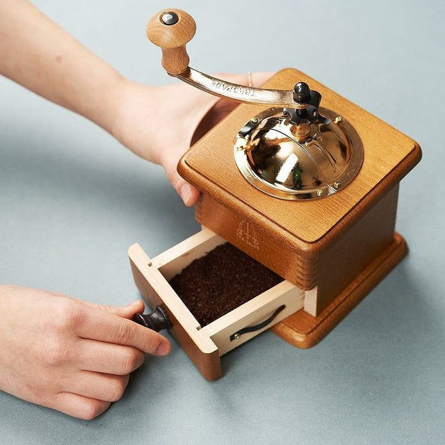 Tre Spade Manual Hand Crank Wooden Coffee Grinder with Drawer