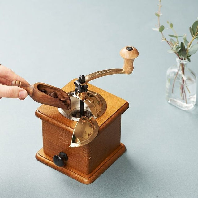 Tre Spade Manual Hand Crank Wooden Coffee Grinder with Drawer