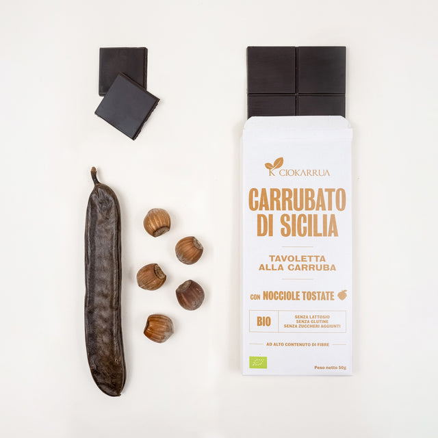Ciokarrua Roasted Hazelnuts Organic Carrubato di Sicilia Carob 50g