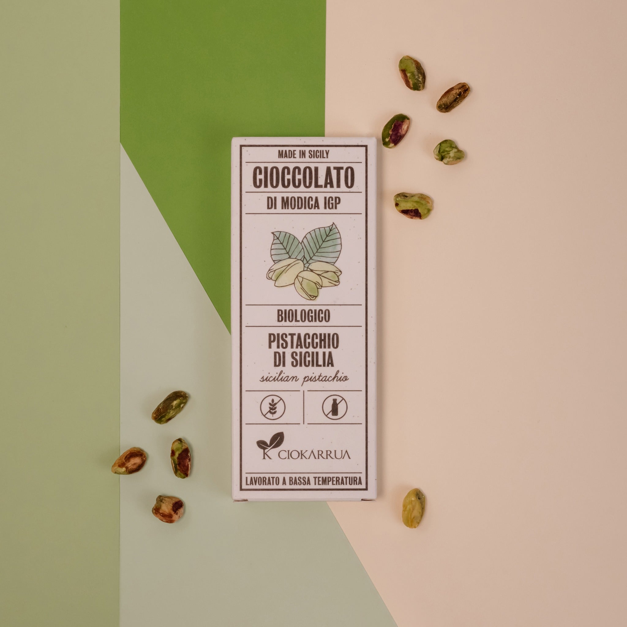 Ciokarrua Sicilian Pistachio Organic Chocolate of Modica 68g