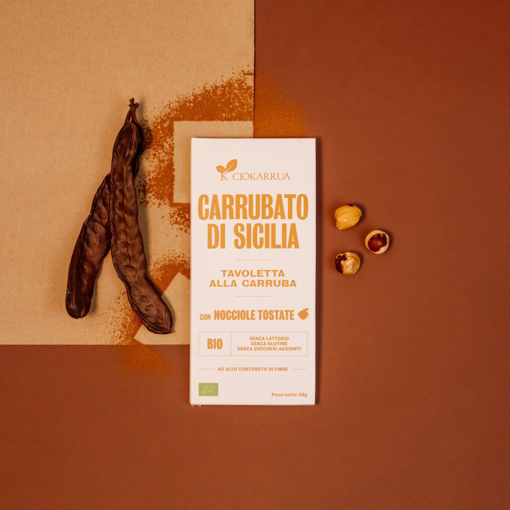 Ciokarrua Roasted Hazelnuts Organic Carrubato di Sicilia Carob 50g
