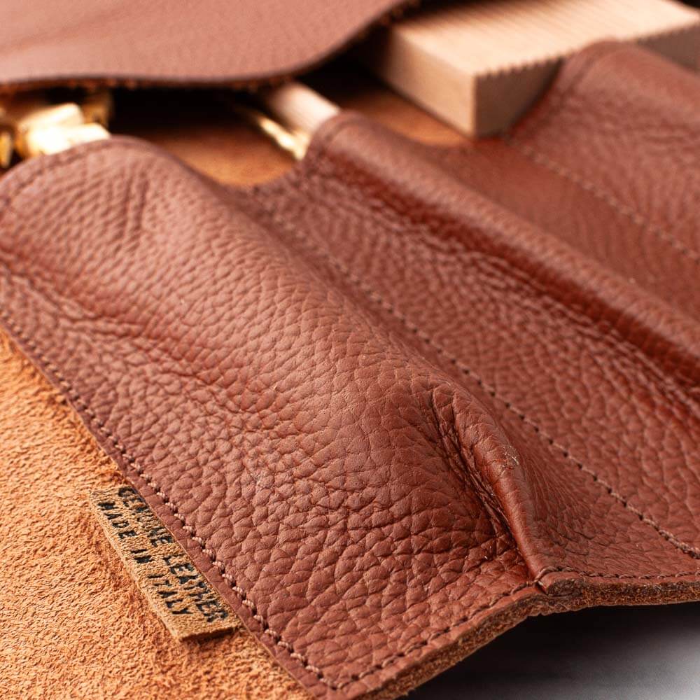 Soft Brown Leather Knife Roll 5 Pocket