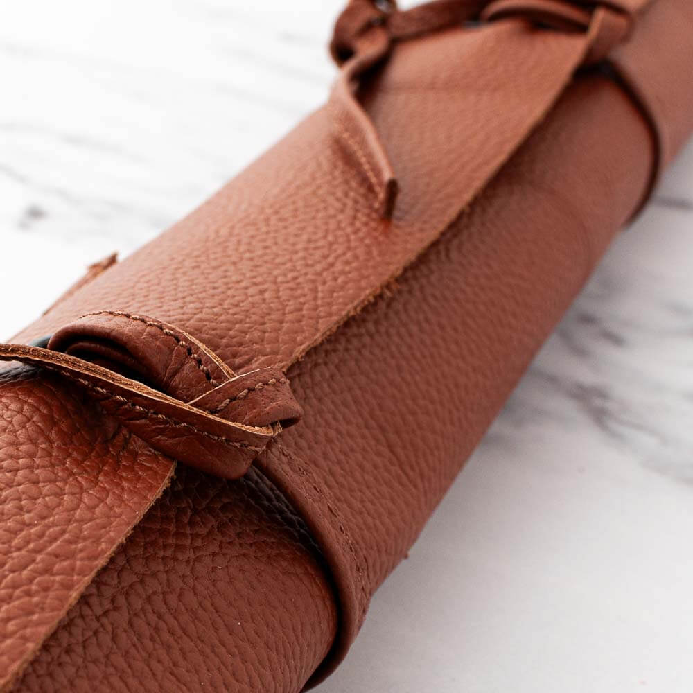 Soft Brown Leather Knife Roll 5 Pocket