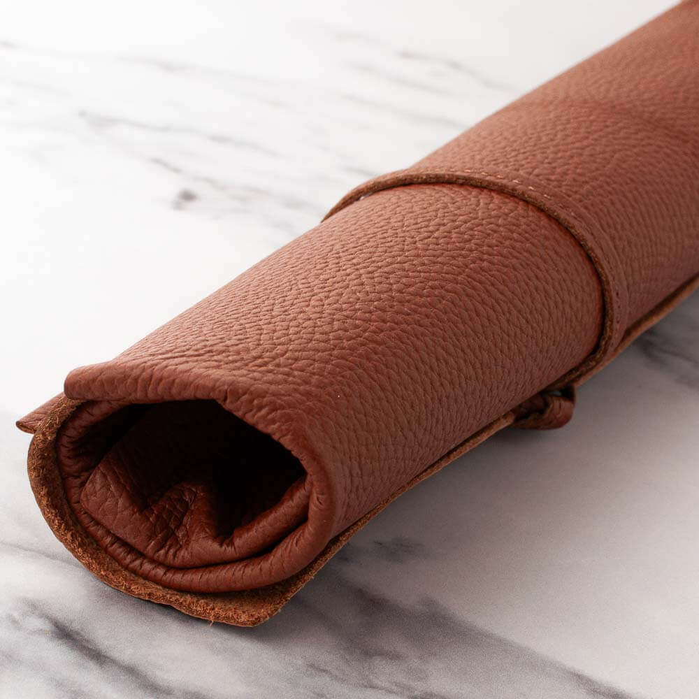 Soft Brown Leather Knife Roll 5 Pocket