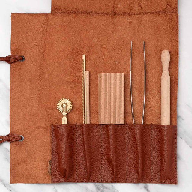 Soft Brown Leather Knife Roll 5 Pocket