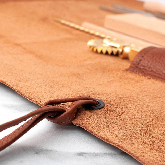 Soft Brown Leather Knife Roll 5 Pocket