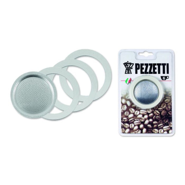 Original Pezzetti Italexpress Aluminium Moka Stove Top Coffee Maker Replacement Filter Plate & 3x rubber gasket seal rings