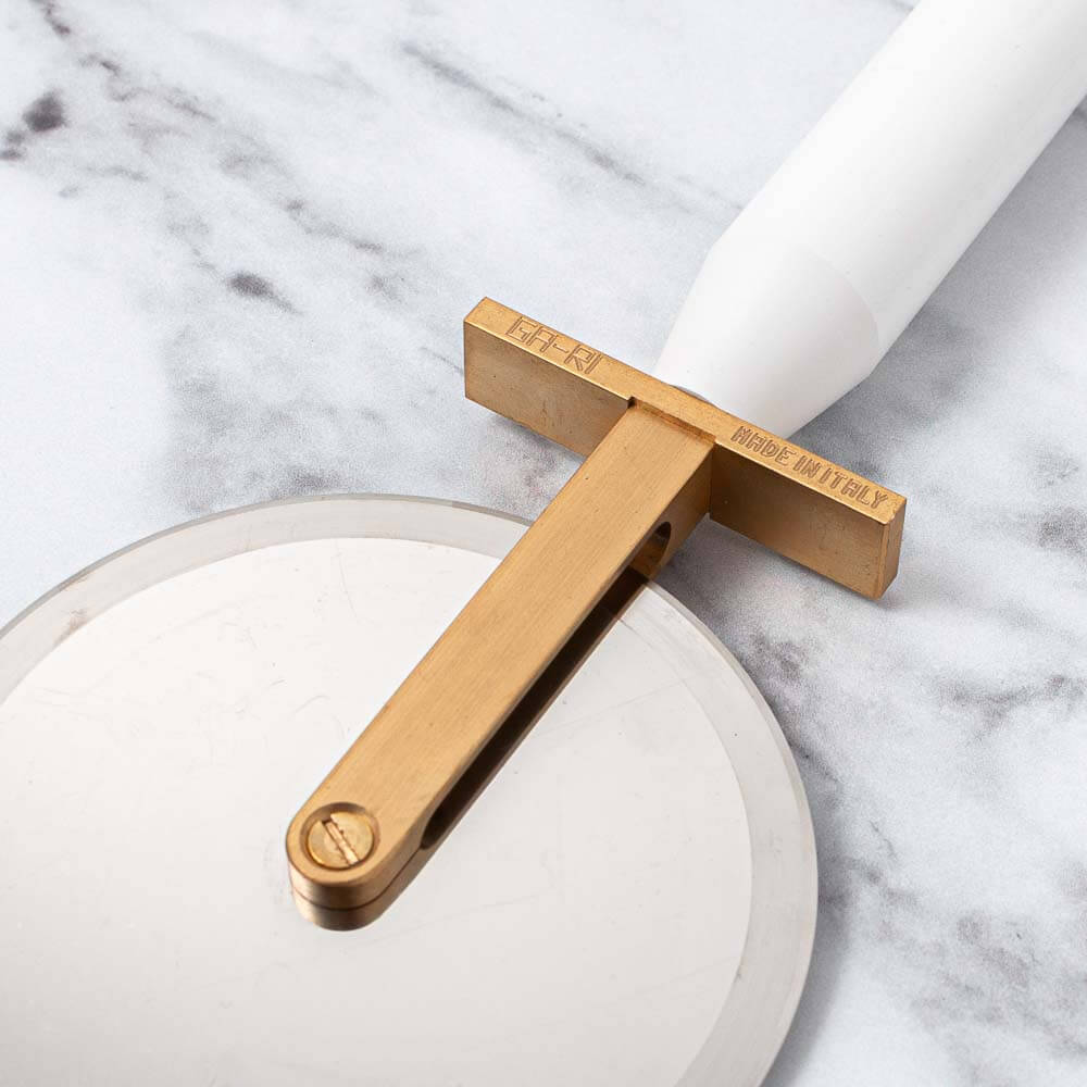 Brass & Stainless Steel Pizza Wheel Cutter with Plastic Handle