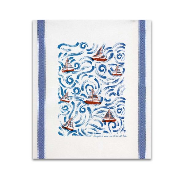 Mediterranean Sea Cotton Hand Screen-Printed Tea Towel 70 x 50cm