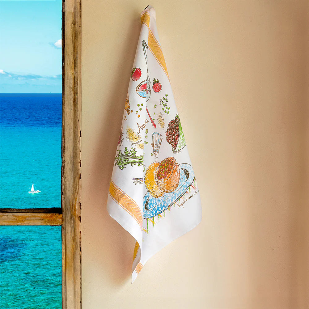 'Arancina' Cotton Hand Screen-Printed Tea Towel 70 x 50cm