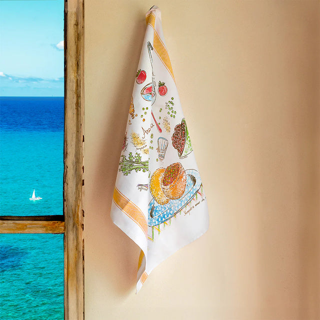 'Arancina' Cotton Hand Screen-Printed Tea Towel 70 x 50cm