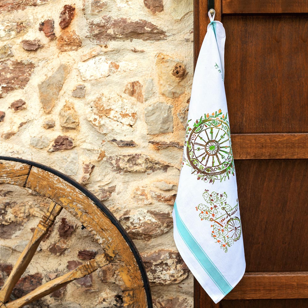 'Sicilian Countryside' Cotton Hand Screen-Printed Tea Towel 70 x 50cm