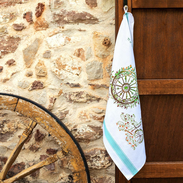 'Sicilian Countryside' Cotton Hand Screen-Printed Tea Towel 70 x 50cm