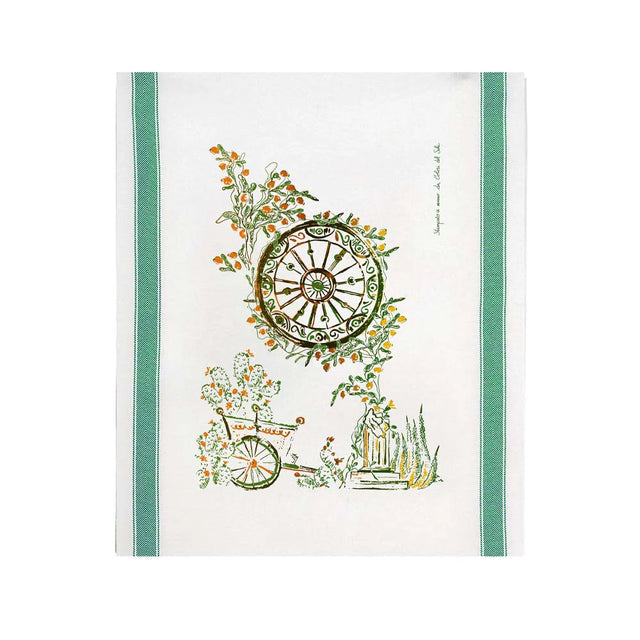 'Sicilian Countryside' Cotton Hand Screen-Printed Tea Towel 70 x 50cm