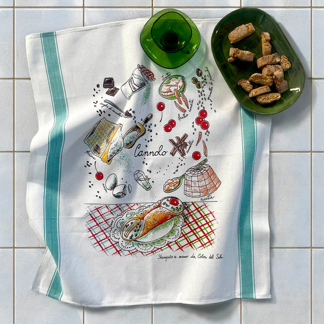 'Cannolo' Cotton Hand Screen-Printed Tea Towel 70 x 50cm