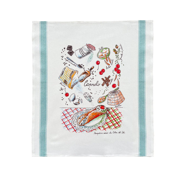 'Cannolo' Cotton Hand Screen-Printed Tea Towel 70 x 50cm