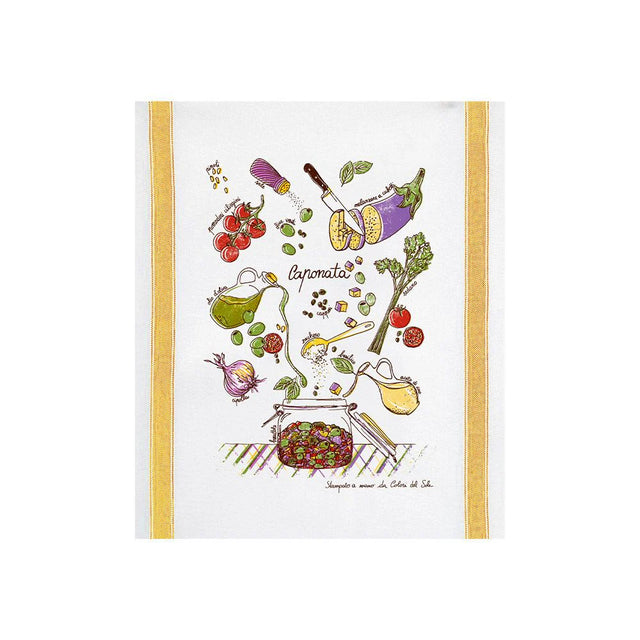 'Caponata' Cotton Hand Screen-Printed Tea Towel 70 x 50cm