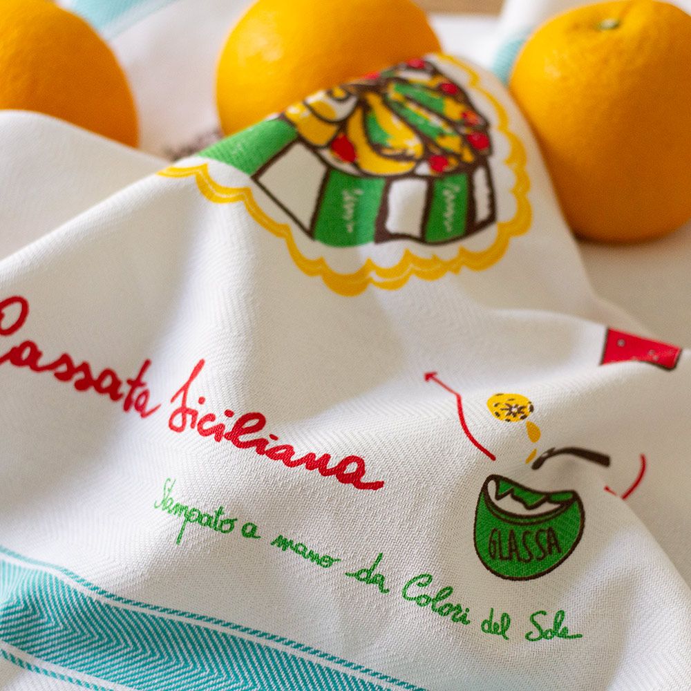 'Cassata' Cotton Hand Screen-Printed Tea Towel 70 x 60cm