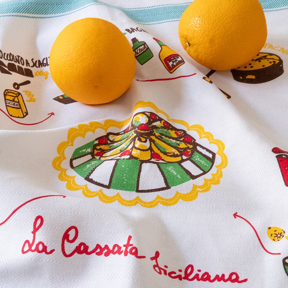 'Cassata' Cotton Hand Screen-Printed Tea Towel 70 x 60cm