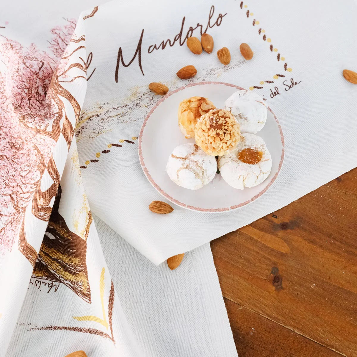 Almond Tree 'Il Mandorlo' Cotton Hand Screen-Printed Tea Towel 70 x 50cm