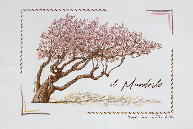 Almond Tree 'Il Mandorlo' Cotton Hand Screen-Printed Tea Towel 70 x 50cm