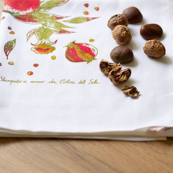 Pomegranate 'Melograno' Cotton Hand Screen-Printed Tea Towel 70 x 50cm