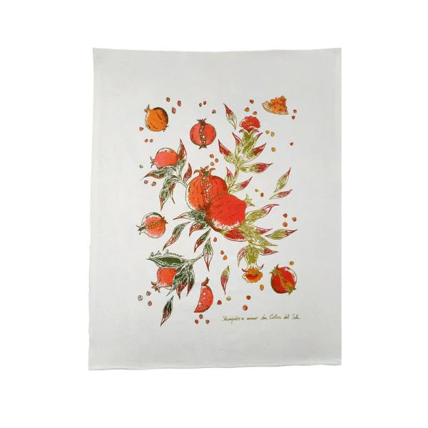 Pomegranate 'Melograno' Cotton Hand Screen-Printed Tea Towel 70 x 50cm