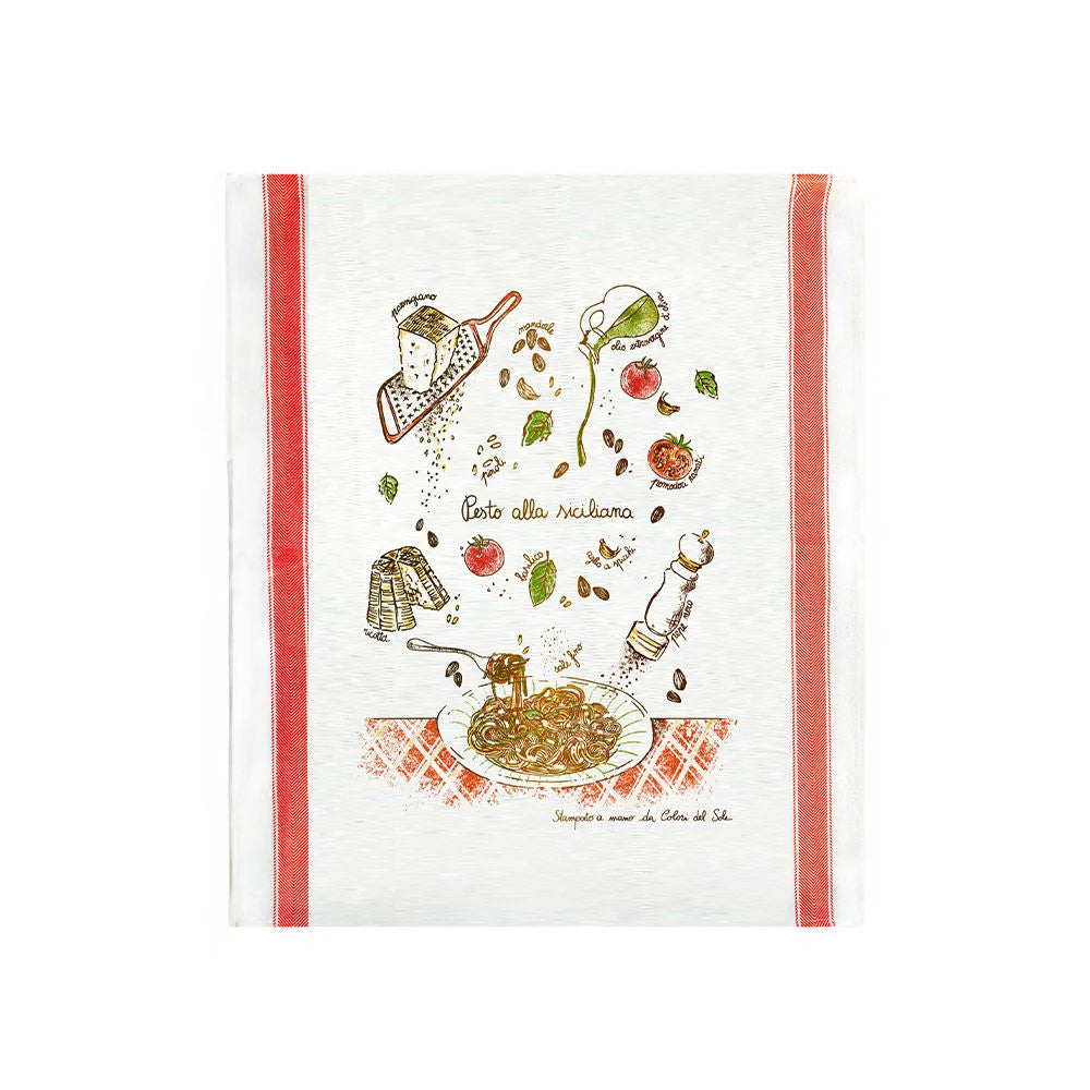 Sicilian Pesto 'Pesto alla Trapanese' Cotton Hand Screen-Printed Tea Towel 70 x 50cm