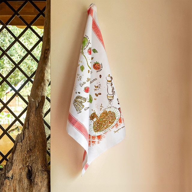 Sicilian Pesto 'Pesto alla Trapanese' Cotton Hand Screen-Printed Tea Towel 70 x 50cm