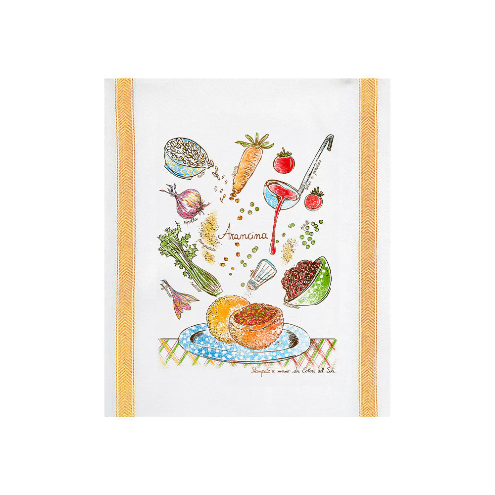 'Arancina' Cotton Hand Screen-Printed Tea Towel 70 x 50cm