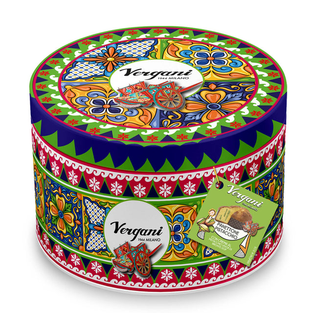 Vergani 'Sicily Trip' Panettone Filled with Bronte Pistachio in Tin 750g
