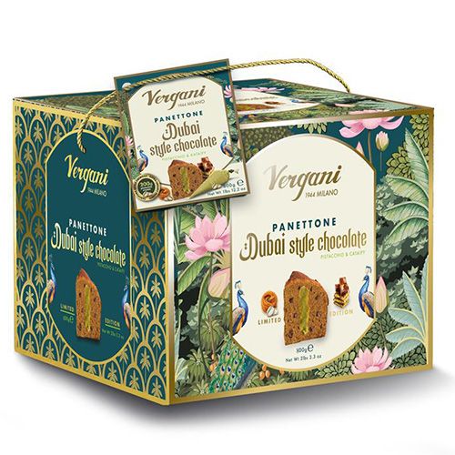 Vergani Dubai Style Chocolate Panettone with Pistachio & Kataifi Cream 800g