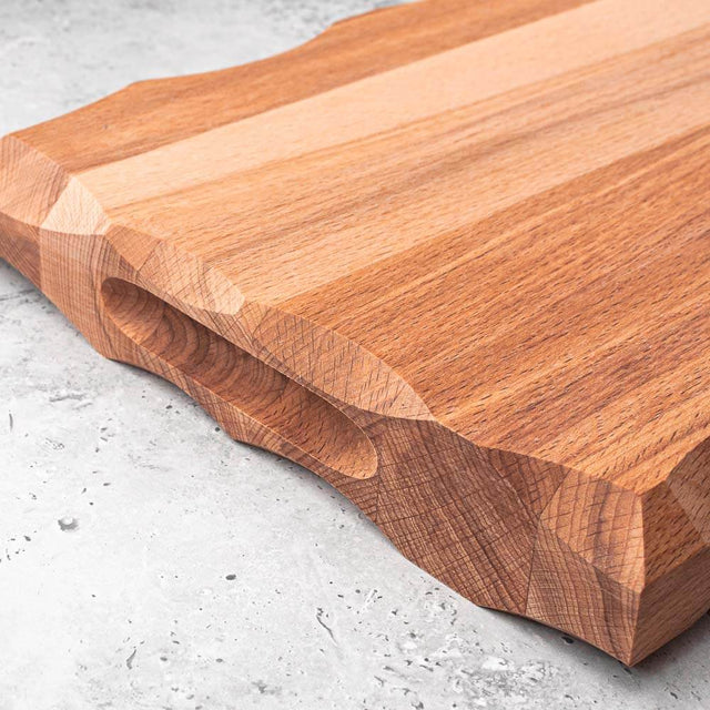 Rustic Chunky Oiled Beechwood Chopping Cutting board with inset notched handles