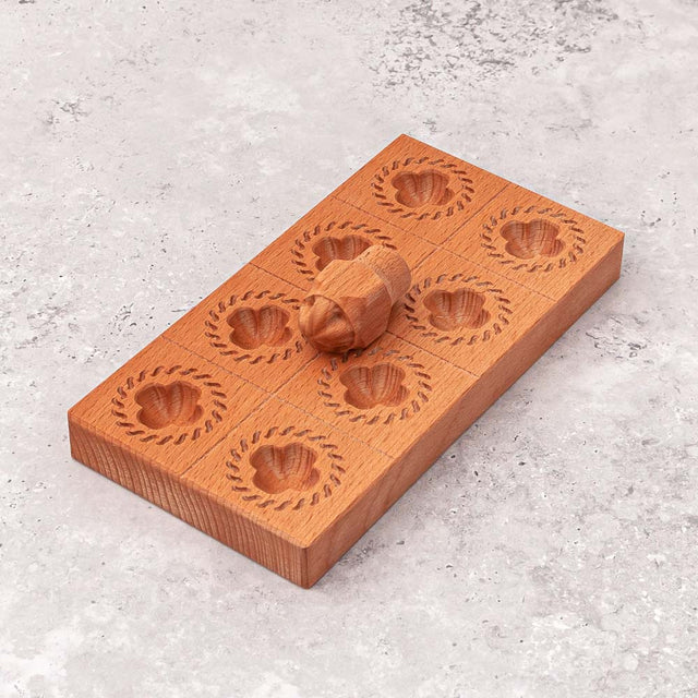 Wooden Ravioli Mould Tray 'Four Leaf Clover' with Tamper, makes 8 pieces