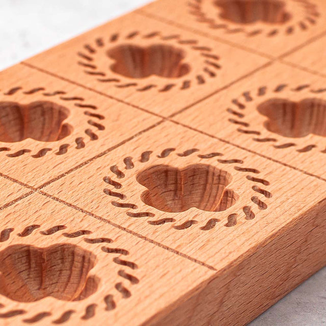 Wooden Ravioli Mould Tray 'Four Leaf Clover' with Tamper, makes 8 pieces
