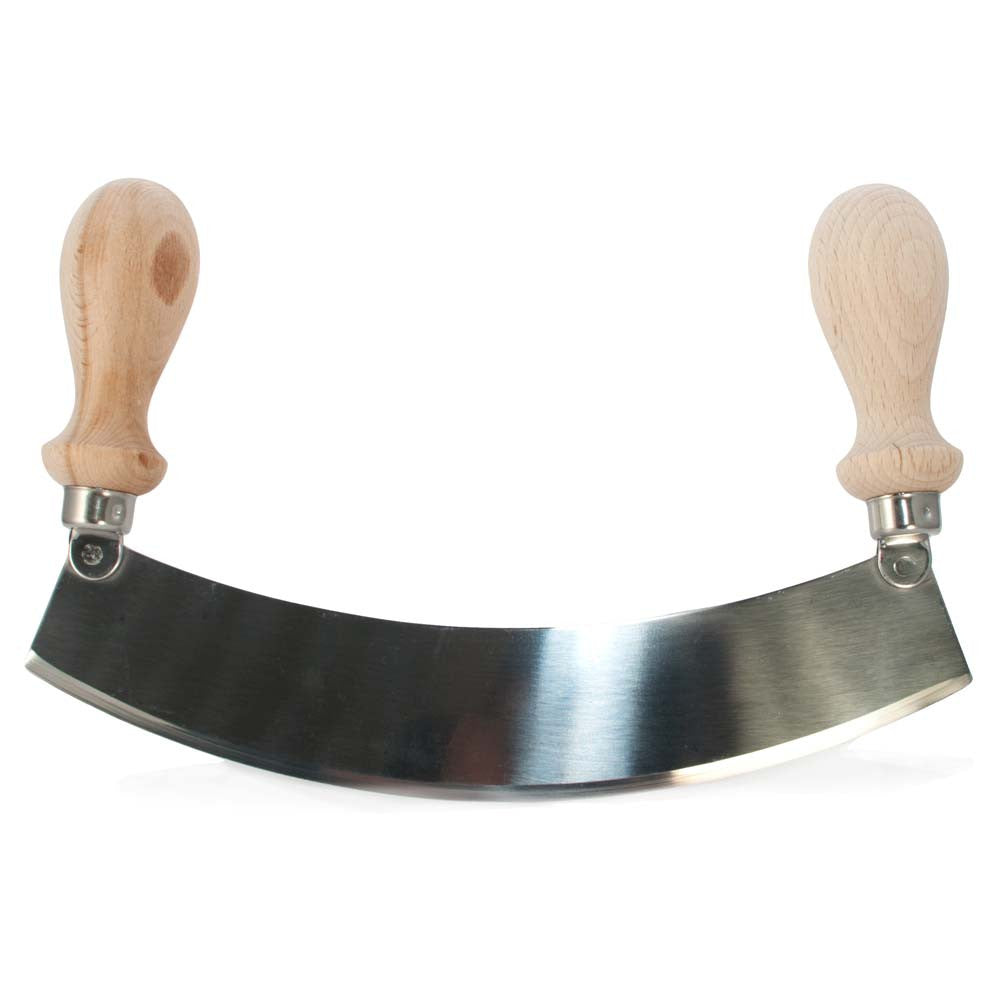 Large Mezzaluna or Hachoir Curved Double Handled Knife 25cm