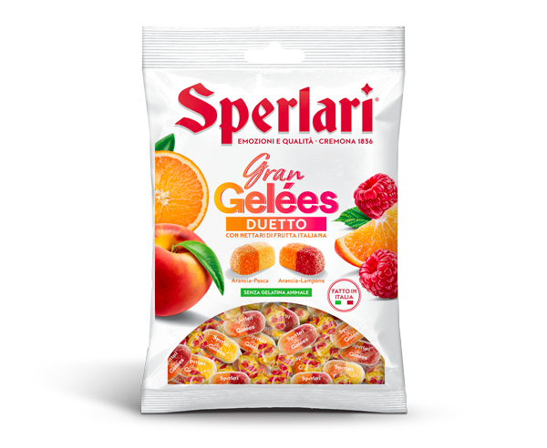 Sperlari Gran Gelées Duetto Peach & Orange and Raspberry & Orange Pectin Fruit Jellies 150g