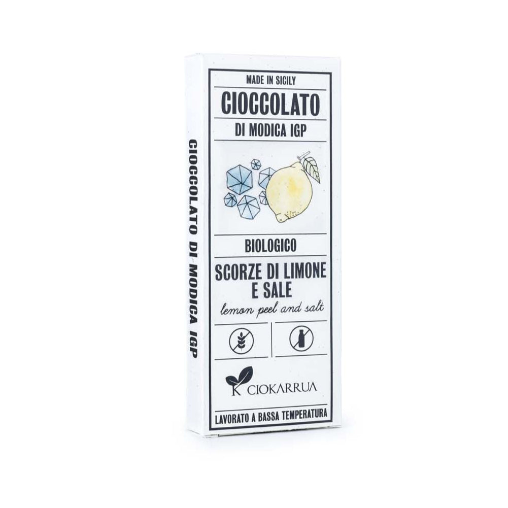 Ciokarrua Lemon Peel & Salt Organic Chocolate of Modica 68g
