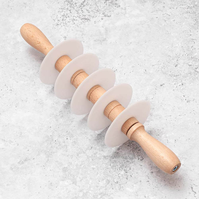 Adjustable Five Wheel Straight Edge Pasta or Pastry Rolling Pin Cutter with Plastic Blades