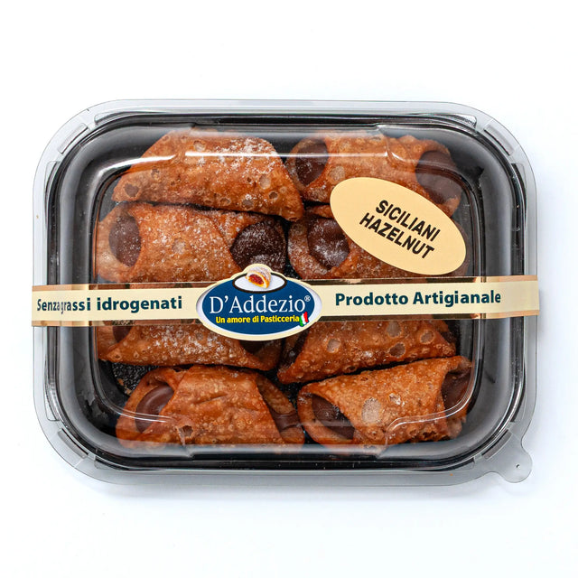 Mini Sicilian Cannoli Pastries filled with Pistachio, Hazelnut or White Chocolate Cream 200g tray