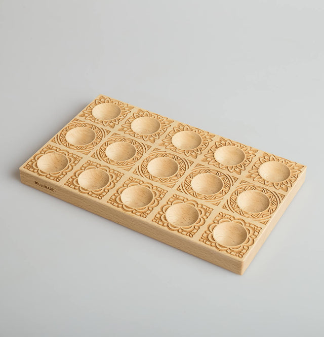 Quindici Wooden Ravioli Tray 'Mandala' Pasta Mould - Makes 15 pieces