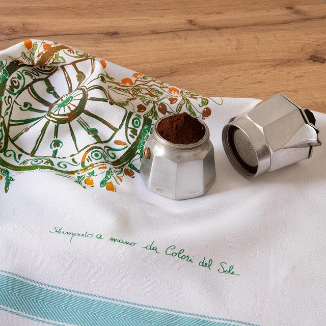 'Sicilian Countryside' Cotton Hand Screen-Printed Tea Towel 70 x 50cm