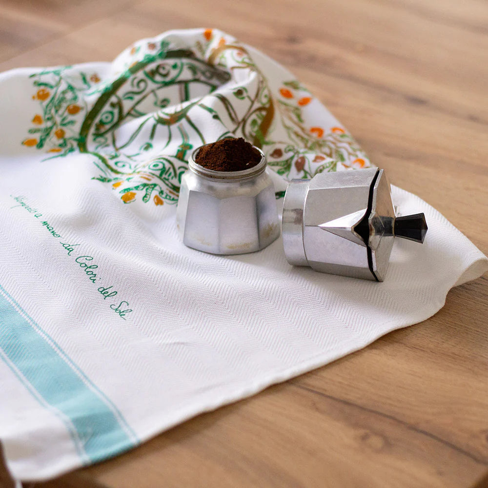 'Sicilian Countryside' Cotton Hand Screen-Printed Tea Towel 70 x 50cm